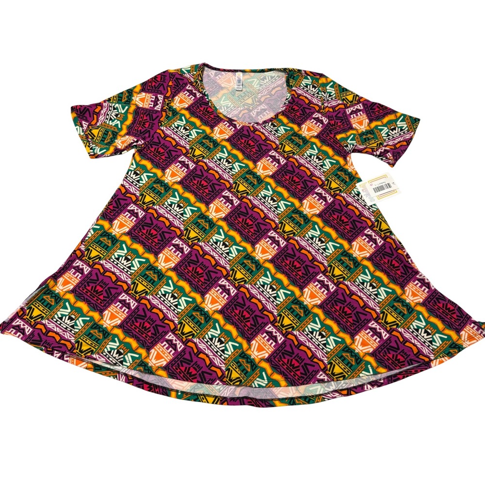 LuLaRoe Perfect T Top Tribal Multi Color Geometric Tunic Slits Womens L NWT 136